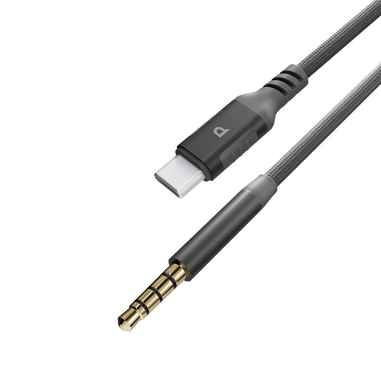 Powerology USB-C to 3.5mm AUX Cable with 1.2m Length, Wide Compatibility, 20000 Bends Lifespan, Braided Nylon Material, Hi-Fi Audio - Dark Gray
