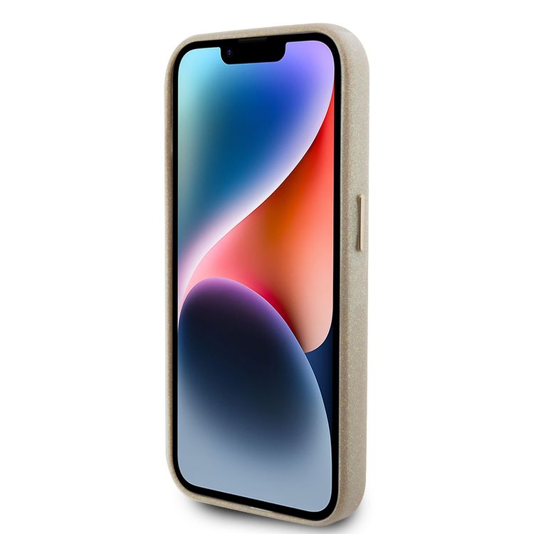 حافظة Guess PU لامعة مع شعار Guess Script - ذهب - iPhone 15 Pro