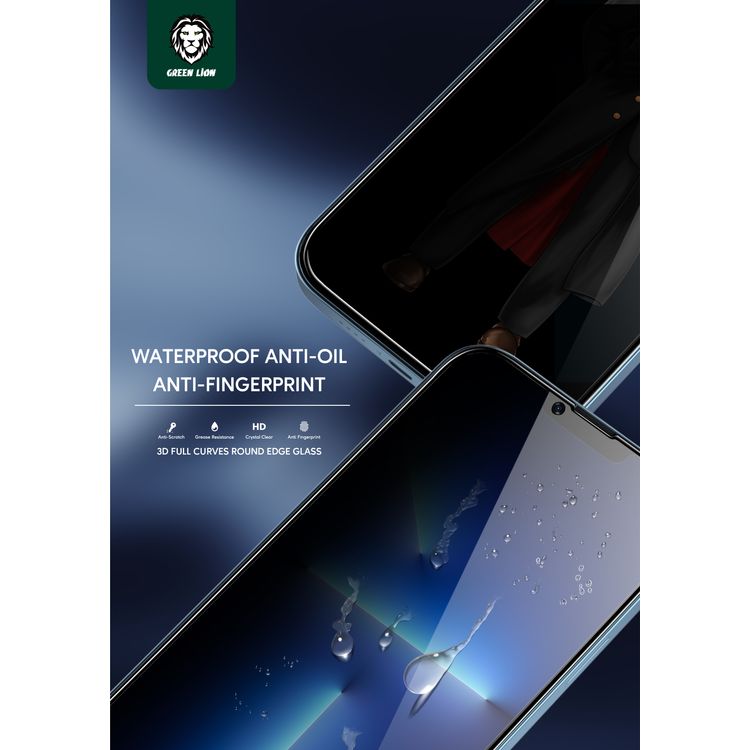 Green Lion 3D Privacy Scratch Free Round Edge Glass Screen Protector for iPhone 13 Pro Max ( 6.7" ),  Anti-Scratch - Non-Breakable Edges - Anti-Peeping Screen Guard Protector  - Black