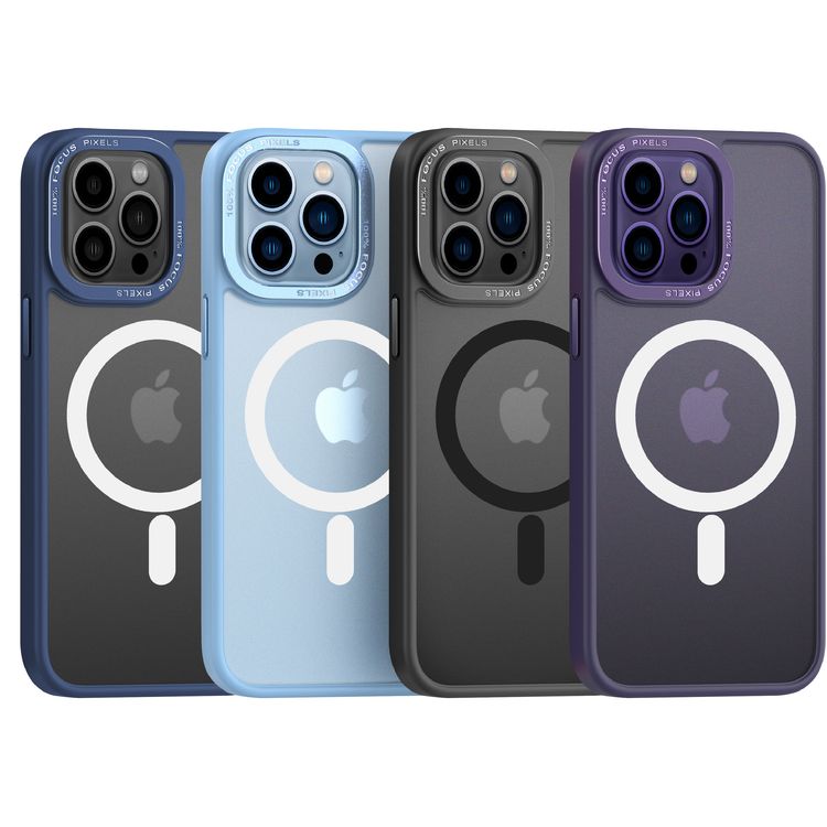 جراب مضاد للصدمات بإطار معدني أنيق من Comma Joy لهاتف iPhone 14 Pro Max - أزرق