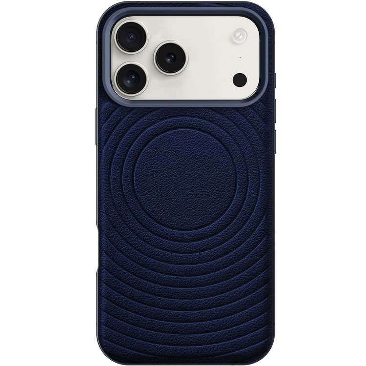 Levelo Spirale PU Leather Hybrid Case for iPhone 17 Pro, MagSafe Compatible & Strong Magnets, Impact-Resistant, Shock-Resistant Bumper, Aluminum Alloy Frame for Camera & Edges, Drop-Tested - Midnight Blue