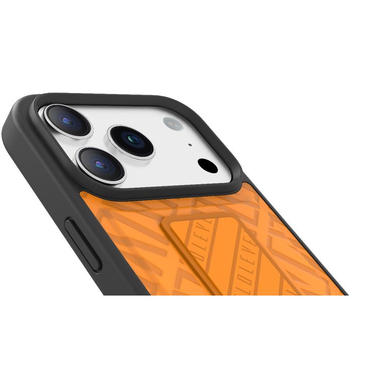 Levelo Morphix Cuero GripStand Case for iPhone 17 Pro Max, Raised Bezels for Camera & Screen, Shock-Resistant Bumper, Secure Hold, Horizontal & Vertical Viewing - Sunrise Orange