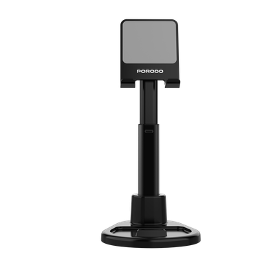 Porodo Multi-Angle Dock Phone & Tablet Stand with Adjustable Telescopic Rod, 35cm Max Height, 6.5-12.9 Inch Compatibility, 360° Rotation, Dual-Axis Stability, ABS & PC Materials - Black