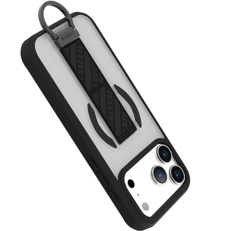 غطاء Levelo Morphix Clara GripStand MagSafe لجهاز iPhone 17 Pro، مع حواف مرفوعة للكاميرا والشاشة، مغناطيس قوي، هيكل مقاوم للصدمات وتشطيب غير لامع، حامل حلقة D مرن، مضاد لبصمات الأصابع - أسود شبحي