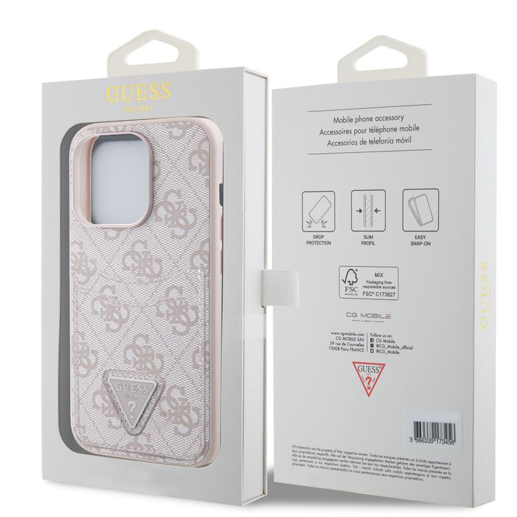 Guess PU Leather Case with Double Card Slot 4G Double Triangle Logo - Pink - iPhone 15 Pro