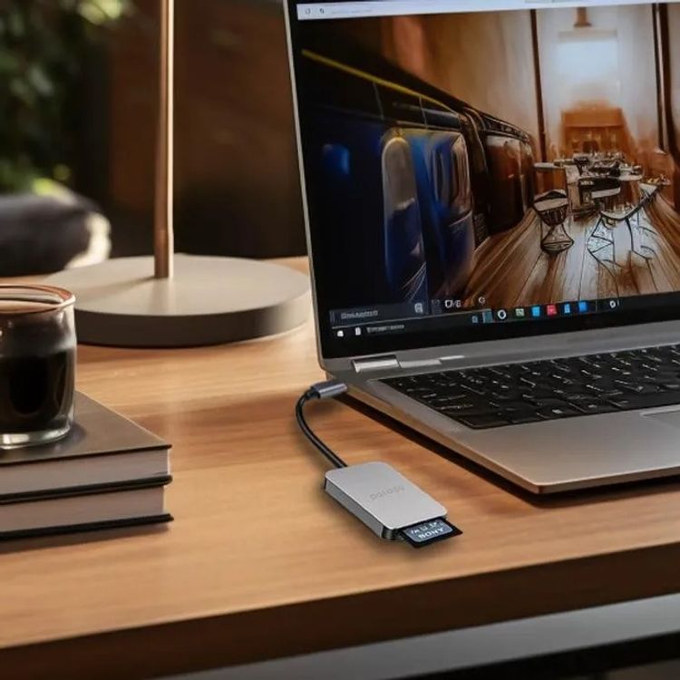 Porodo 2-in-1 USB-C Card Reader with Type-C Input, SD V4.0 & Micro SD V3.0 Super Speed Slots, 5 Gbps Data Transfer Speed, Super Lightweight and Portable - Gray 