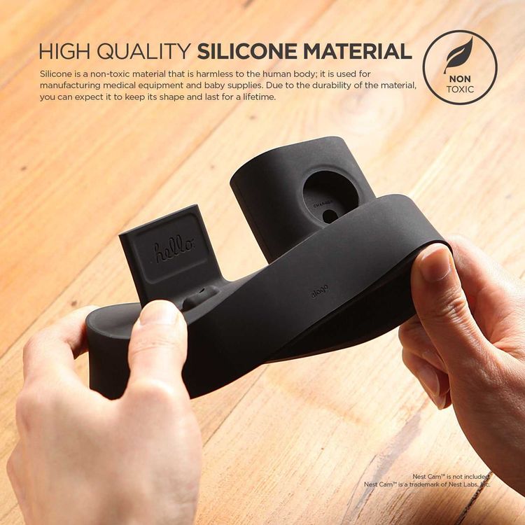 Elago 3 in 1 Silicone Charging Hub Case, Charging Dock Cover with Cable Management Compatible for All Apple Watch Series, AirPods 1 & 2, and iPhone X, XS, XS Max, XR - Black