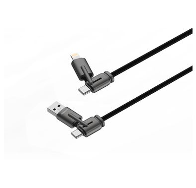 Porodo 4-in-1 Charging & Data Transfer Cable, 12W USB-A to Lightning, 15W USB-A to USB-C, 240W USB-C to USB-C, 27W USB-C to Lightning Output, Tangle-Free Design, Fast Charge - Black