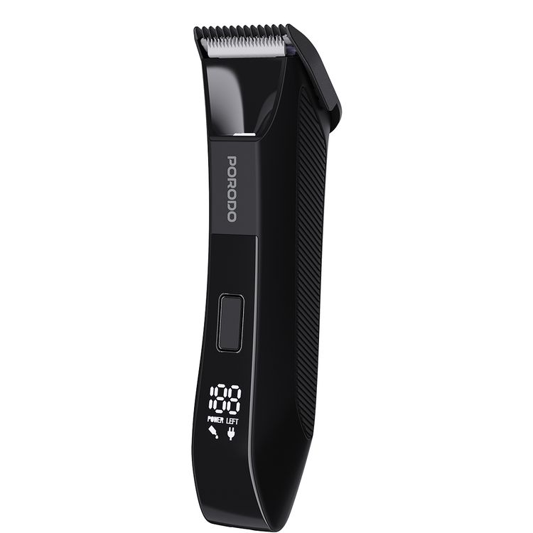 Porodo Ceramic Blade Gentle Grooming Trimmer with Digital Display, 90 Minutes Working Time, 600mAh Battery Capacity, 5W Rated Power, Wet & Dry Shaving, Secure Travel Lock, Detachable Comb, USB-C Charging Port - Black