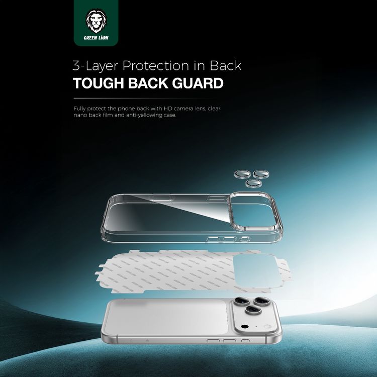 Green Lion Quad Protection Pack for iPhone 17 Pro Max, 3D Pet Privacy Glass, Anti-Shock Case, Nano HD Black Film, Camera Lens Protector, 360° Protection, Anti-Fingerprint, 28° Anti-Spy Glass - Black