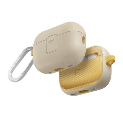 UNIQ Clyde Airpods Pro 2nd Gen Case, Hybrid Dual Layer Design, Premium Aluminum Carabiner, Wired and Wireless Charging - Ivory