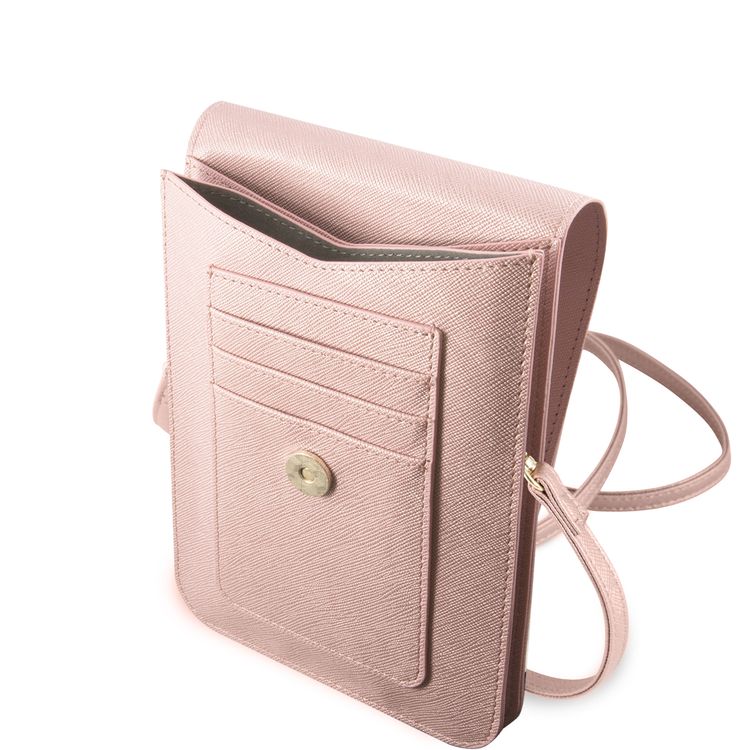 CG MOBILE Guess PU Saffiano Script Crossbody Wallet Bag with Adjustable Shoulder Strap, Portable Phone Storage Bag Suitable for Outdoor, Business, Office, School Pink