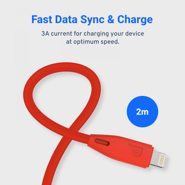 Powerology Fast Charging Cable, [MFi Certified] USB C to Lightning Braided Fast PD Charge 2 meter / 6.6 feet with iPhone 12 Pro Max/12 Mini/12, 11 Pro Max/11 Pro/11, XS Max/XS/XR/X, 8 Plus/8 (Red)