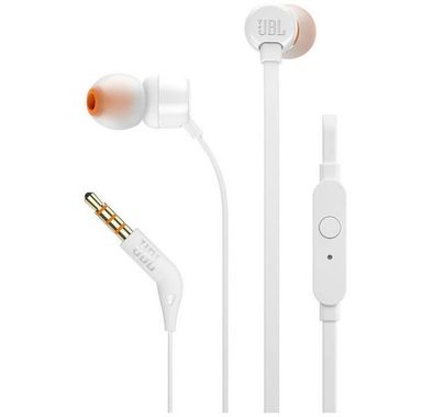 JBL T110 Wired Universal In-Ear Headphones, 6 Hours Battery Life, 2 Hours of Charging Time, Anti-Tangle Design - White