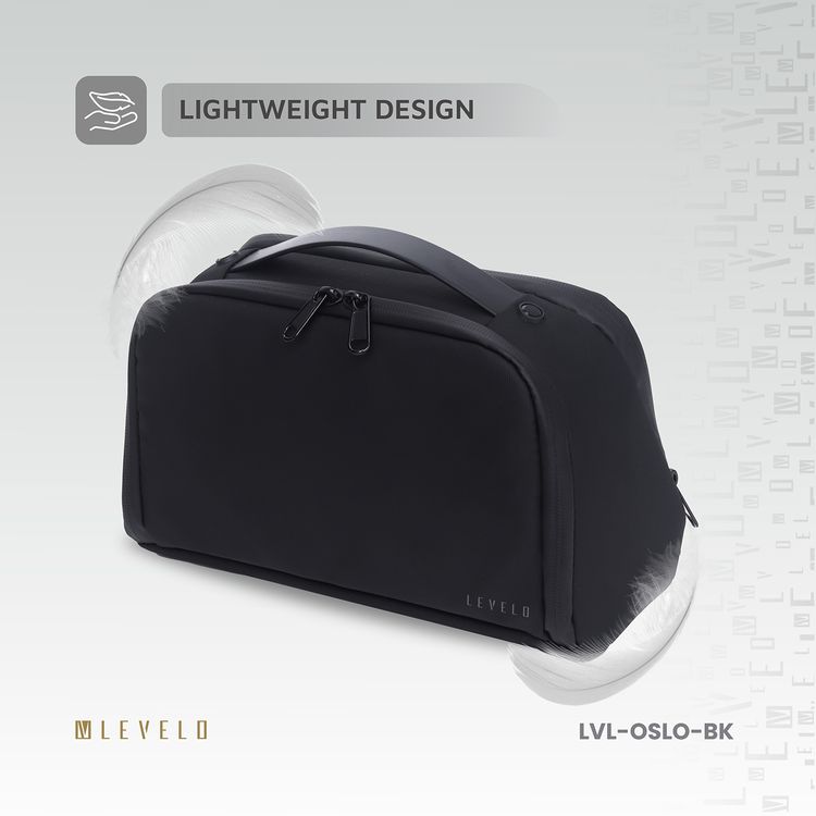 Levelo Oslo Pouch & Toiletry Bag with Exquisite Safeguarding, Polyester with Coating, Lightweight Design, Water Resistant, Ample Space - Black