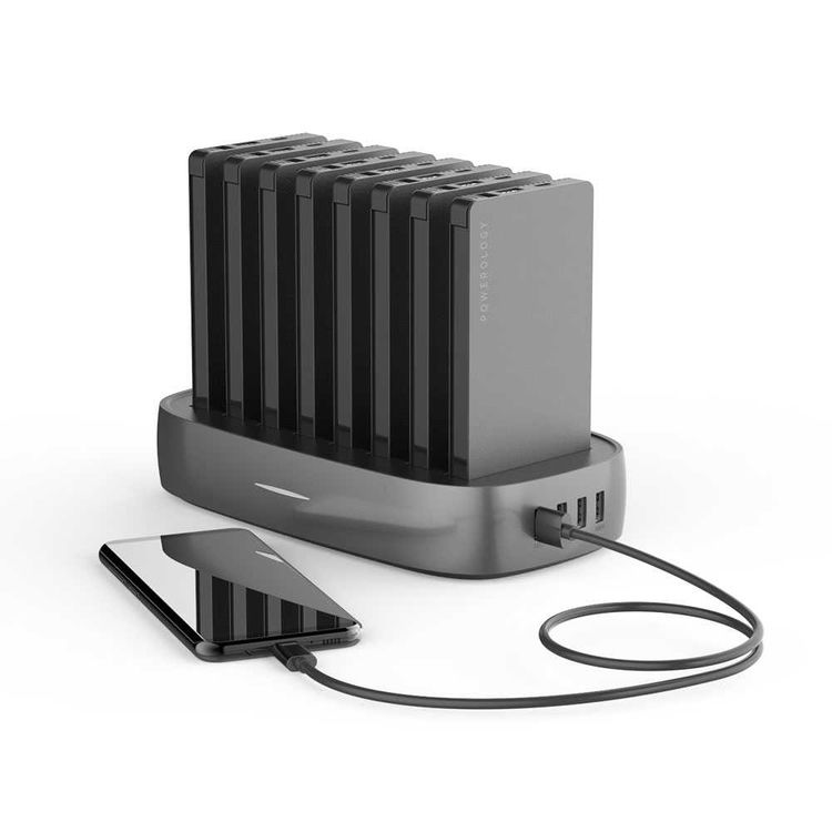 باورولوجي محطة باور بانك 8 في 1 بسعة 8000 ملي امبير في الساعة مع كابل مدمج وبنك طاقة محمول ومحطة شحن سريعة ومتوافقة مع اجهزة ايفون ، اجهزة اندرويد ، منافذ شحن من النوع سي - اسود)