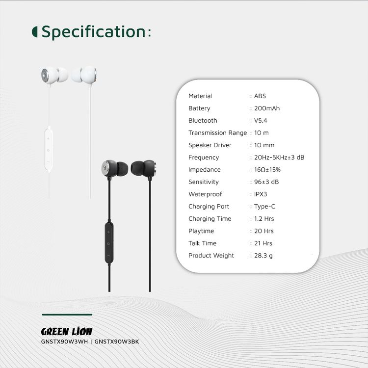Green Lion Stereo X90 3.5 mm Wired Earphones, In-Ear Design, Voice Assistant, 1.2 Meter Cable Length - Black