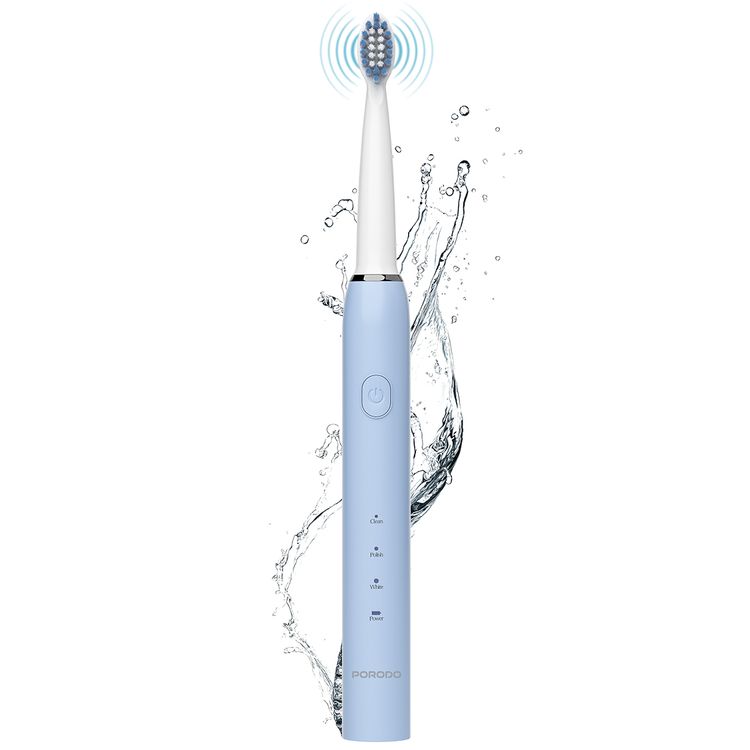 Porodo W-Sonic Electric Toothbrush with Professional Sonic Cleaning, 2 Minutes Smart Timer, 500mAh Battery Capacity, IPX7 Water Resistant, 3 Hours Charging Time, Type-C Charging Port, Up to 100 Days Battery Life, Smart Quadrant Timer - Blue