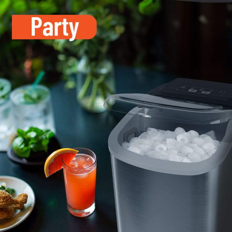 صانع الثلج الفوري بورودو لايفستايل بغطاء شفاف، إنتاج سريع للثلج، تصميم موفر للمساحة، لوحة تحكم سهلة الاستخدام، 12 كجم من الثلج في 24 ساعة، يتضمن ملعقة ثلج، سعة 0.6 كجم من الثلج - لون فضي
