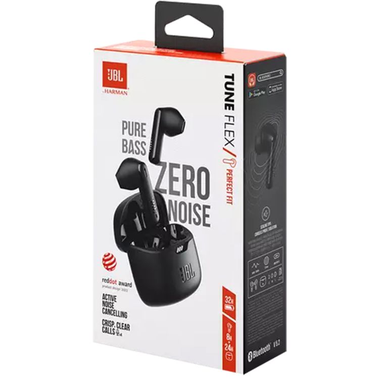 JBL Tune Flex Noise Canceling Earbuds, True Wireless, Smart Ambient, Waterproof, 4.5 Hours Talking Time, Built-in Microphone, Hands Free Calling, Fast Charging - Black