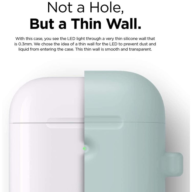 Elago Silicone Case with Anti-Lost Keychain Compatible with Apple AirPods 1/2 Wireless Charging Case, Front LED Visible, Anti-Slip Coating Inside, Premium Silicone - Baby Mint