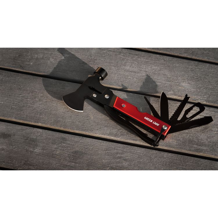 Green Lion Storm Breaker Multi-Tool Axe with Stainless Steel 420 Material, 13 Functions in One, Sharp Edge, Easy to Carry & Durable - Red