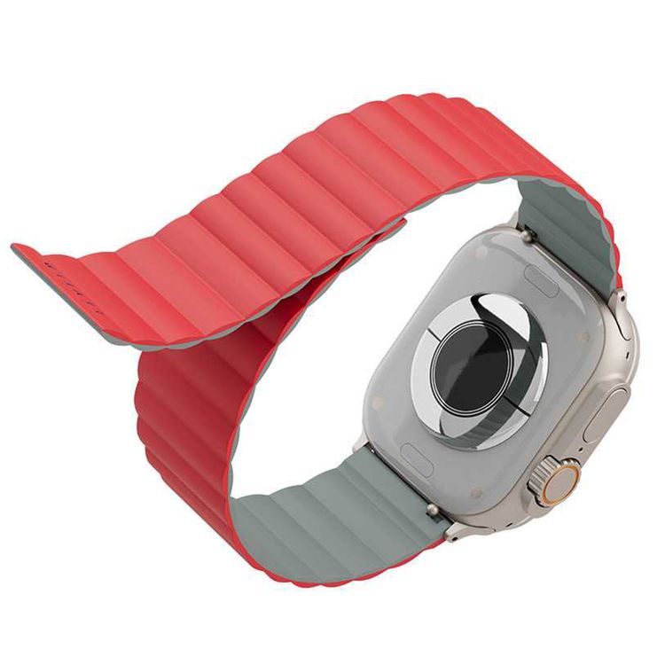 Levelo Cosmo Silicone Watch Strap with Magnet for Apple Watch 49/45/22mm, Hypoallergenic Material, Compatible with SE, Series 8, 7, 6, 5, 4 & 3, Detachable Interface, Dual-Color Design - Red / Dark Gray