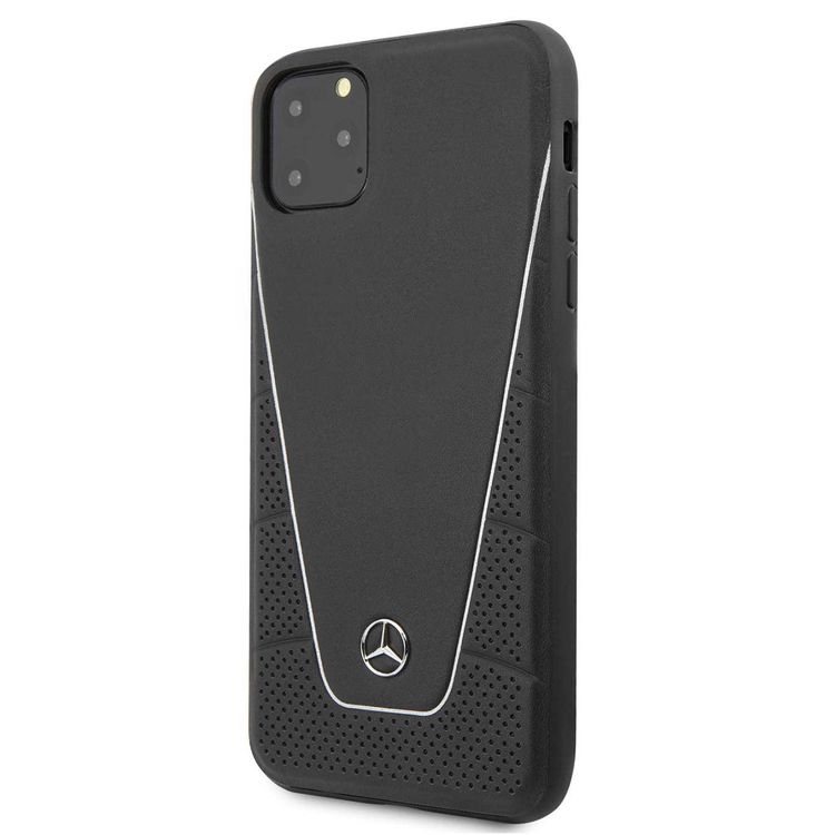 CG MOBILE Mercedes Benz Quilted & Smooth Leather Phone Case Compatible for iPhone 11 Pro Max (6.5") Anti-Scratch - Shock & Drop Absorption Back Cover Officially Licensed - Black