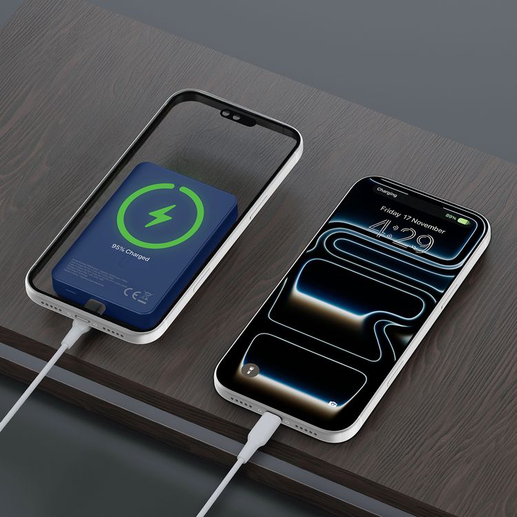 باورولوجي سبيتانوس 20000 مللي أمبير ساعة ماج سيف بطارية ألمنيوم مع مؤشر مستوى البطارية، تصميم خفيف الوزن ومضغوط، شحن سريع ومتزامن، مدخل ومخرج من النوع سي، إخراج لاسلكي 15 واط - أزرق.