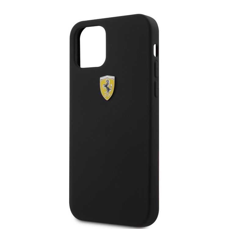 CG MOBILE Ferrari TPU On-Track Silicone Hard Case Metal Logo Compatible for iPhone 12 Pro Max (6.7") Shock & Scratches Resistant, Easy Access to All Ports (Cameras, Buttons & Speakers) Protective Back Cover Suitable with Wireless Chargers Officially Licensed - Black