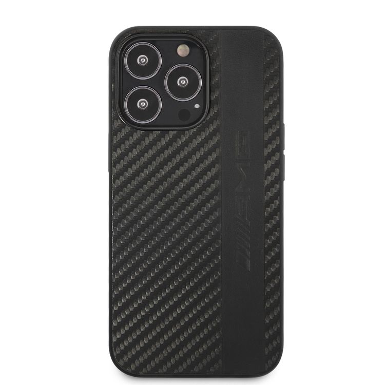 CG MOBILE AMG PC/TPU Case with PU Carbon Effect Gray Leather Stripe & Hot Stamped Logo Compatible for iPhone 13 Pro (6.1") Easy Access to All Ports