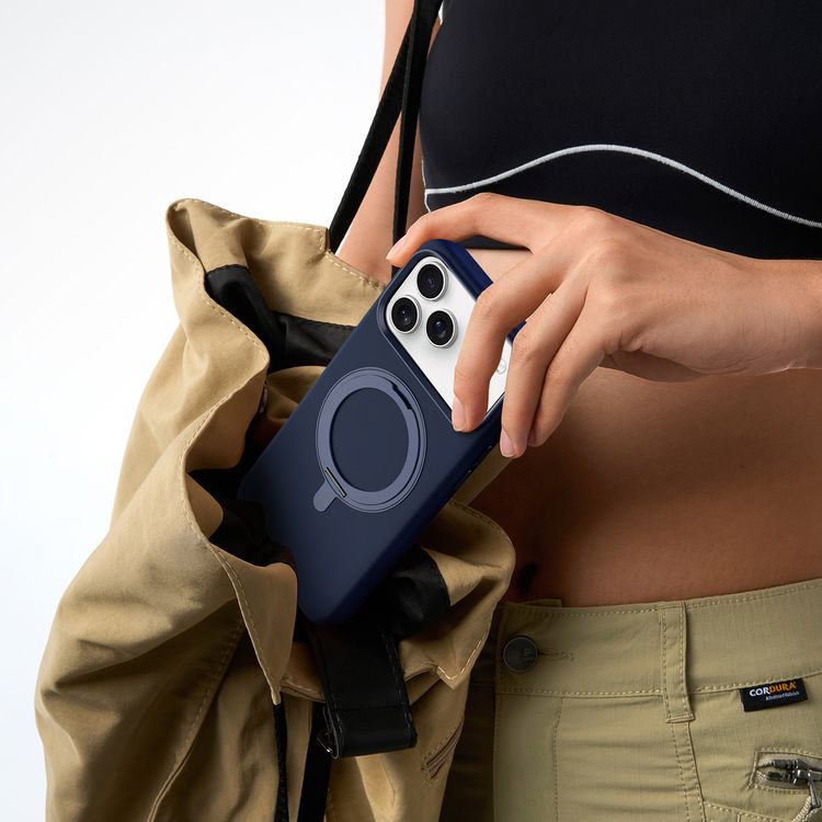 Levelo Iris Pro MagSafe Liquid Silicone Case with Built-in 360° Kickstand for iPhone 17 Pro Max, Metal Accents, Shock-Resistant Bumper, Aluminum Alloy Frame for Camera & Buttons, Drop-Tested, Strong Magnets, Premium Silicone Grip - Dark Blue