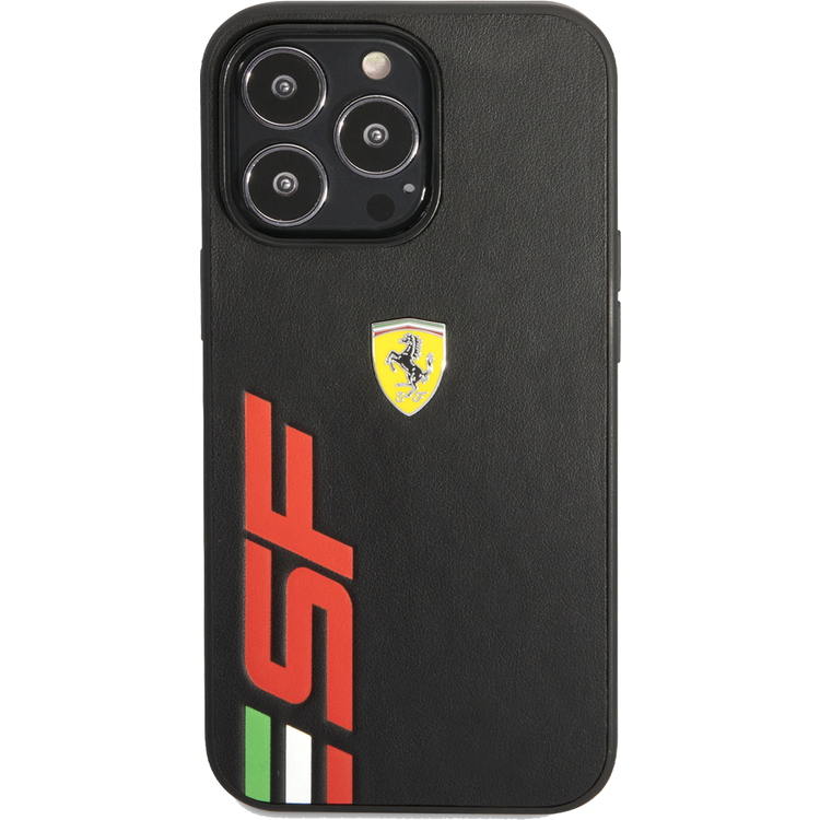 Ferrari Leather Printed Big SF Logo Hard case, Drop protection, Compatible with iPhone 13 Pro - Black