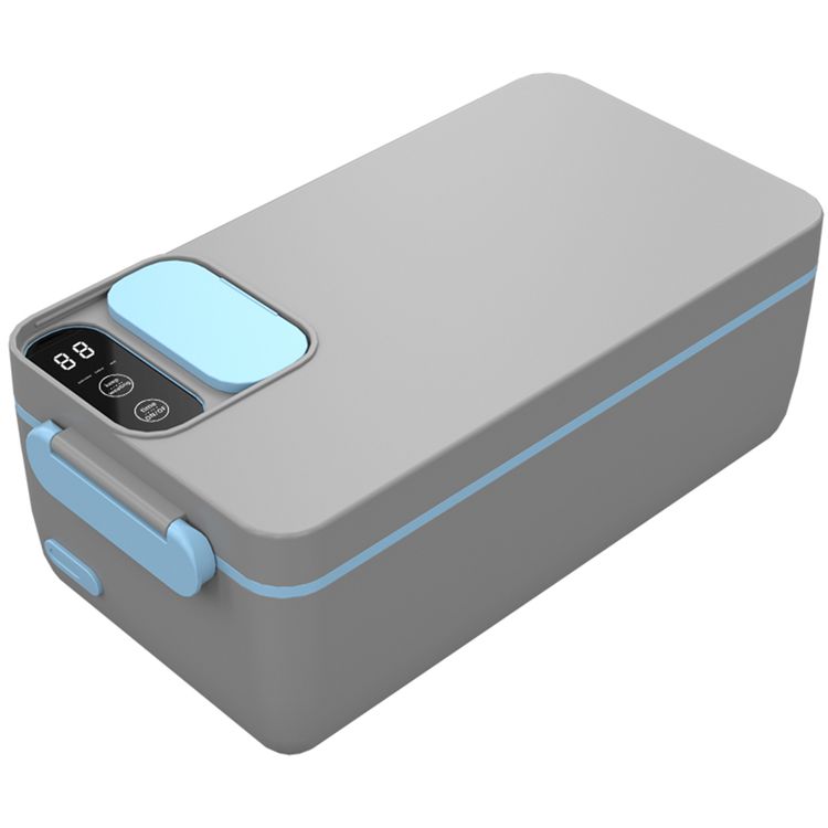 Powerology Lumo Portable Heated Lunch Box 4000mAh Battery, 1L Capacity, Smart Heating, Leakproof Design, Type-C Charging, Freshness Lock for 6 Hours, Insulated Bag – Grey / Blue