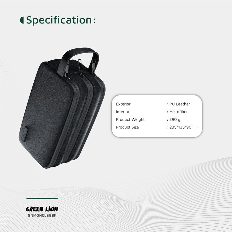 Green Lion Monarch Clutch Bag, 3 Compartments, Mesh Pockets, Sturdy Handle, Microfiber Interior, Water-Resistant PU Leather Exterior, Zinc Alloy Zipper - Black 