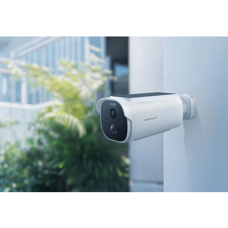 Powerology Built-in Solar Outdoor Camera, 5200mAh Battery Capacity, 3 to 9m PIR Range, 2304×1269P Resolution, 1.5W Solar Panel - White