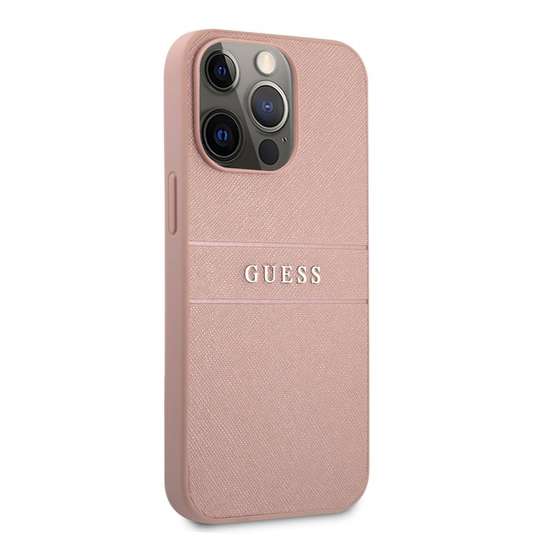CG MOBILE Guess PU Leather Case Saffiano with Metal Logo Hot Stamp Stripes Compatible for iPhone 13 Pro (6.1") Anti-Scratch, Easy Access to All Ports