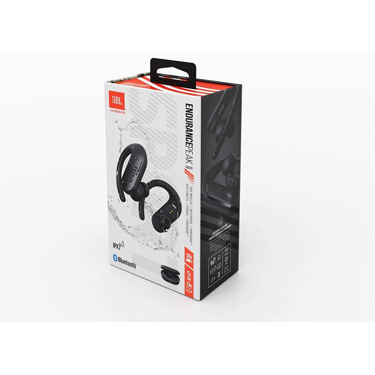 JBL Endurance Peak 2 Waterproof True Wireless In-Ear Sport Headphones, Pure Bass Sound, Bluetooth Headphones 30hours Battery, IPX7 Water & Sweat Proof - Black