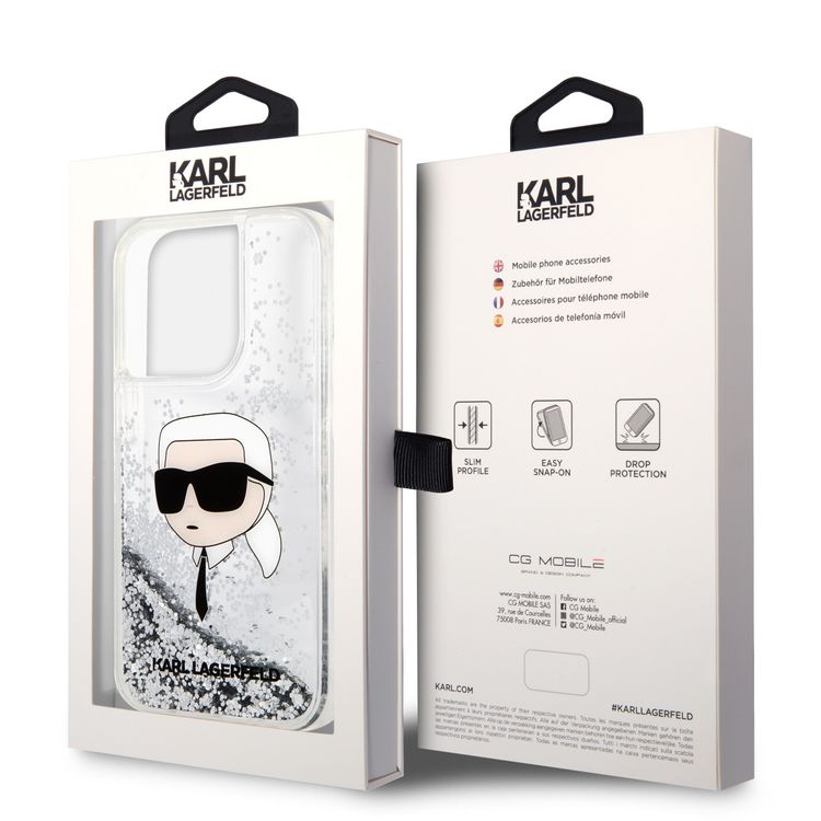 Karl Lagerfeld Liquid Glitter Case with NFT Karl Head - Silver - iPhone 15 Pro Max
