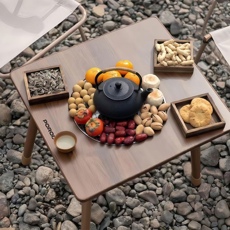 طاولة شواء مربعة متعددة الأغراض للاستخدام الخارجي مع حلقة واقية من الحرارة، ووعاء فحم قابل للإزالة، مصنوعة من الفولاذ الكربوني - بني