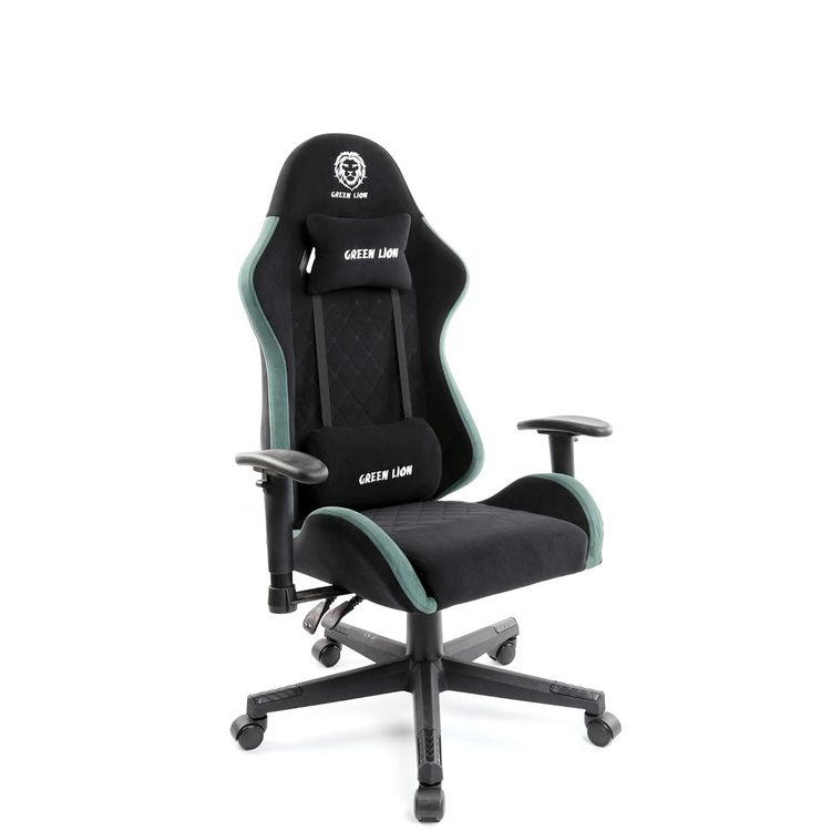 Green Lion ERGO X GCX44 Gaming Chair with Built-in Lumbar Arch, 121-131cm Height, Adjustable 2D Armrests, 360° Swivel Wheels, Removable Neck Pillow, 155° Backrest Recline - Green