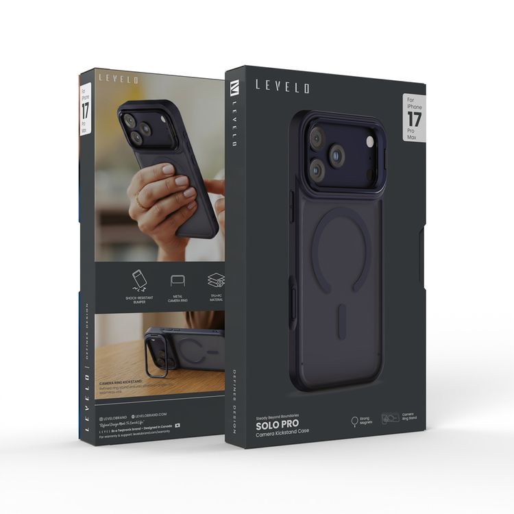 Solo Pro Camera Kickstand Case for iPhone 17 Pro Max with MagSafe Compatibility, TPU+PC  Material, Strong Magnets, Raised Camera Bezel, Shock-Resistant Bumper, Metal Camera Ring, Camera Ring Stand, Built-in Kickstand - Blue