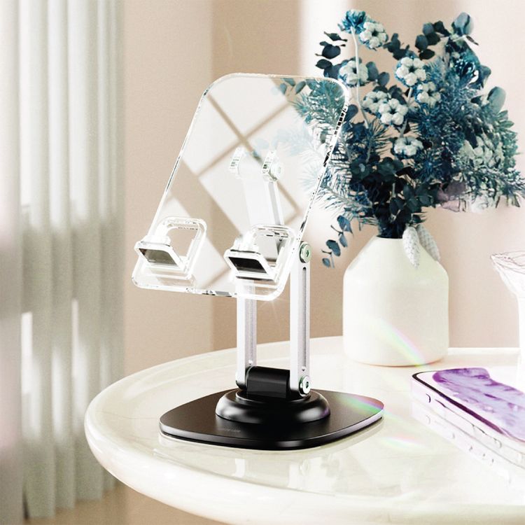 Green Lion M3-Transparent Phone & Tablet Holder with Triaxial Design, Up to 300g Load Capacity, 360° Rotation, Compatible with 4-12.9" Devices, Adjustable Height, Non-Slip Silicone Pad - Transparent