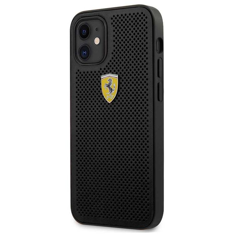 Ferrari On Track PU Leather Perforated Hard Case Metal Logo for iPhone 12 Mini (5.4") - Black