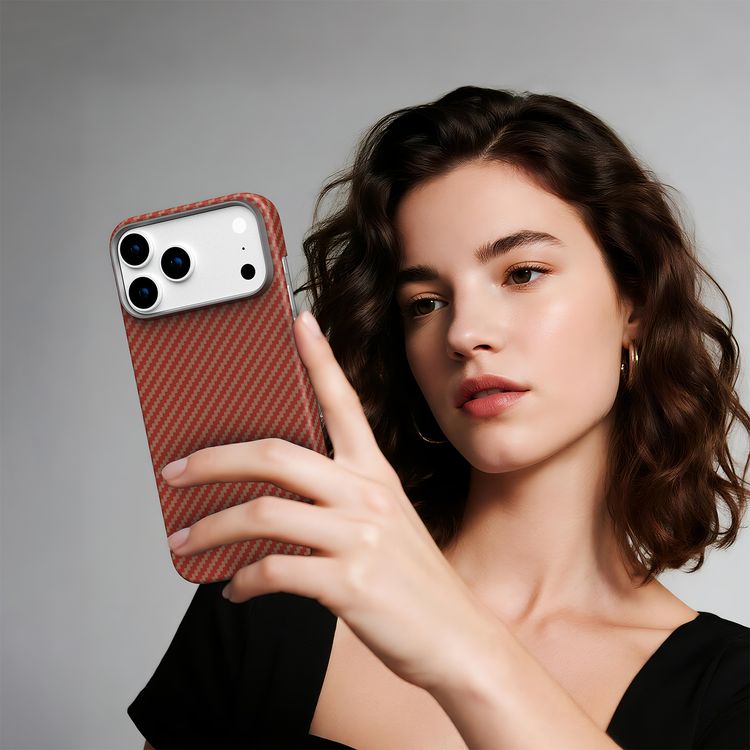 Levelo Sergei 1500D Aramid Fiber Case for iPhone 17 Pro, 5 Times Stronger than Steel, 0.95mm Thickness, Strong Magnets & MagSafe Compatible, Shock-Resistant Bumper, Bulletproof Protection, Raised Bezel for Camera, Ultra-Lightweight Design - Sunset