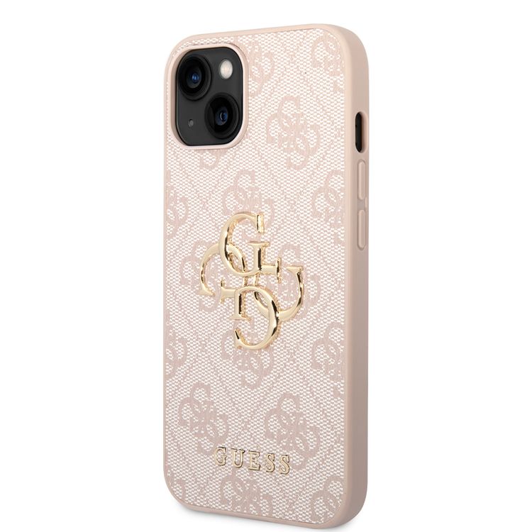 Guess PU Leather 4G Classic and Stylish Case with Big Metal Logo iPhone 14 Plus Compatibility - Pink