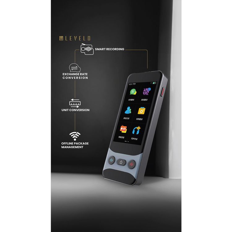 Levelo FluentLink Offline & Online Voice Translator, Built-in ChatGPT, Unit Conversion, Exchange Rate Conversion - Gray