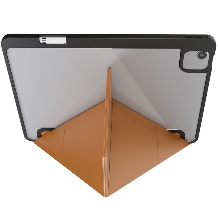 Levelo Conver Clear Back Leather Case for iPad Air 11" (2024), Built-in Pen Slot, Accurate Cut-Outs, Easy Snap-On, 360° Protection, Vertical & Horizontal Positioning - Brown