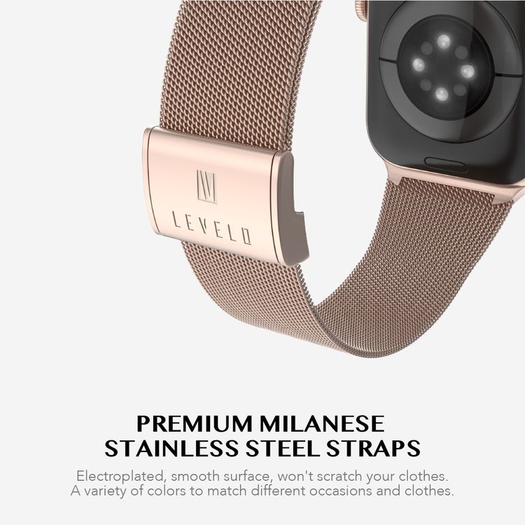 Levelo Double Milanese Watch Strap for Apple Watch 38/40/41mm, Stainless Steel Material, Double-lock Folding Buckle, Adjustable Strap, Easy Installation - Retro Golden