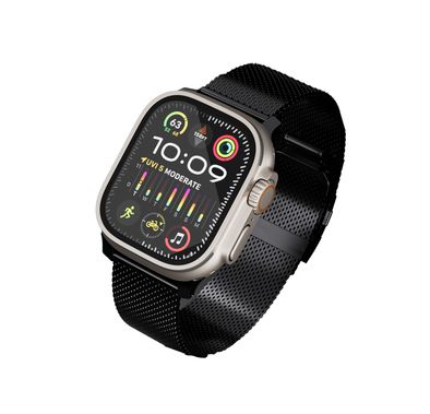 Levelo Ferra Milanese Watch Strap with Adjustable Length, Compatible with 49/46mm Smartwatches & Apple Watch SE, Series 9, 8, 7, 6, 5, Hypoallergenic Material, 24/7 Wearability, Water-Resistant, Anti-Oxidation Technology - Matte Black